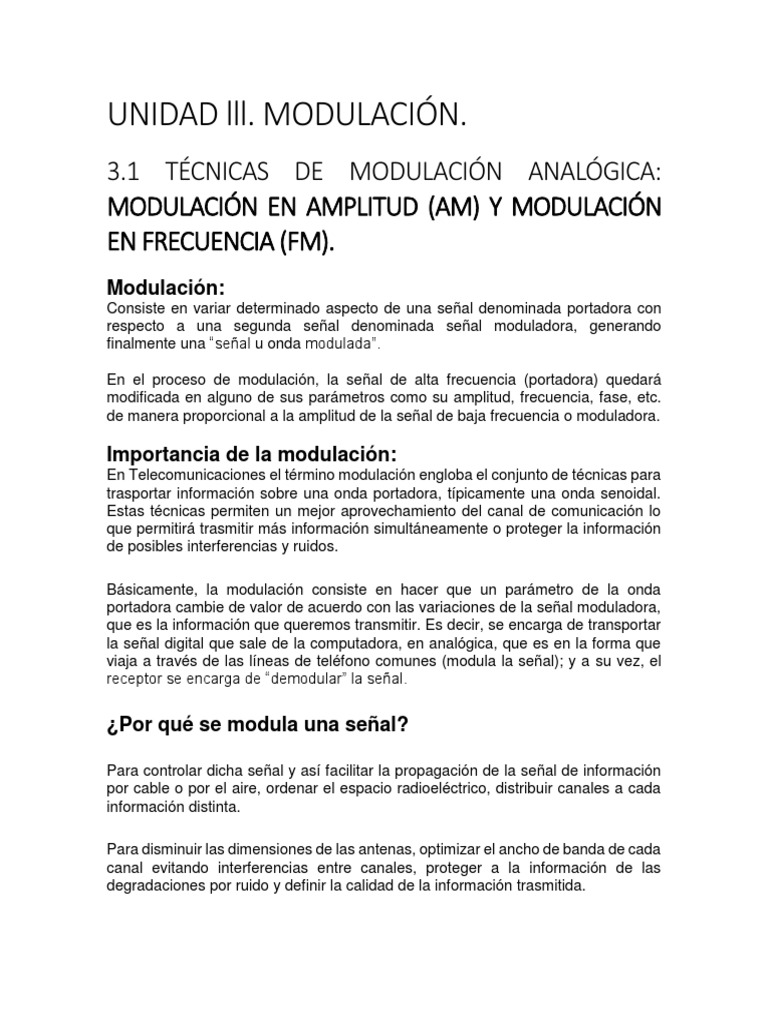 Técnicas de Modulación en Telecomunicaciones | PDF | Modulación ...