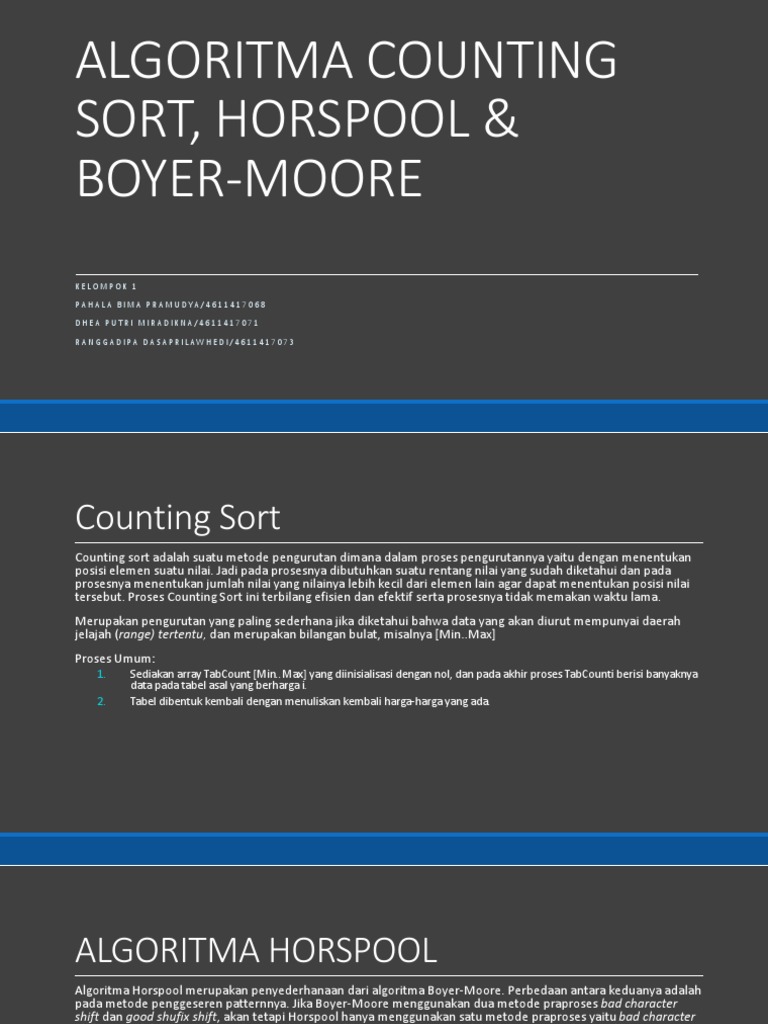 Algoritma Counting Sort, Horspool & Boyer-Moore | PDF
