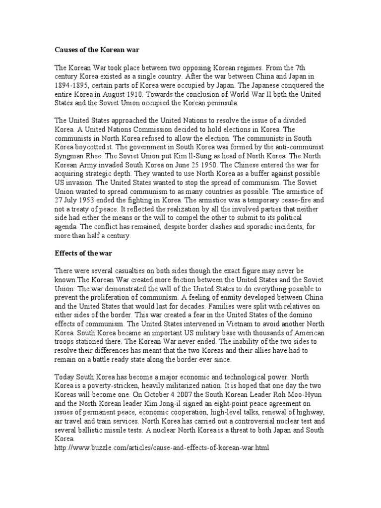 Causes Of The Korean War PDF Korean War South Korea