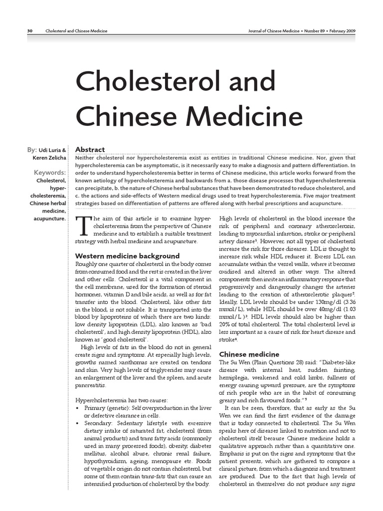 Cholesterol TCM PDF PDF Hypercholesterolemia Traditional Chinese