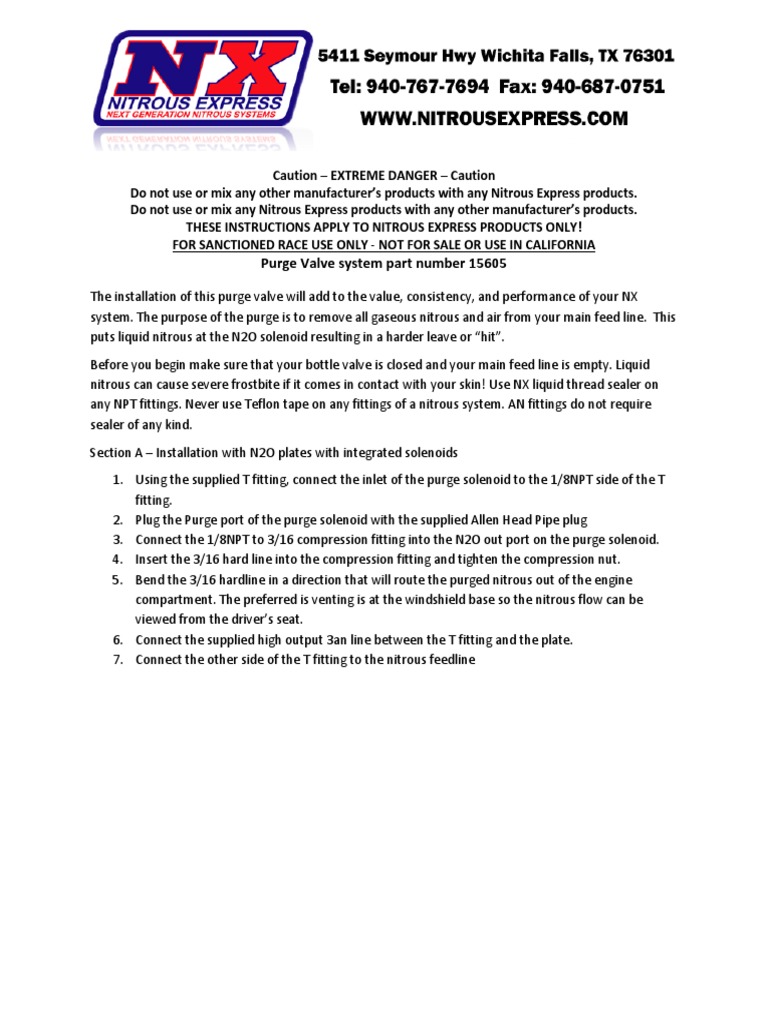 Purge Instructions | PDF | Nitrous Oxide | Valve