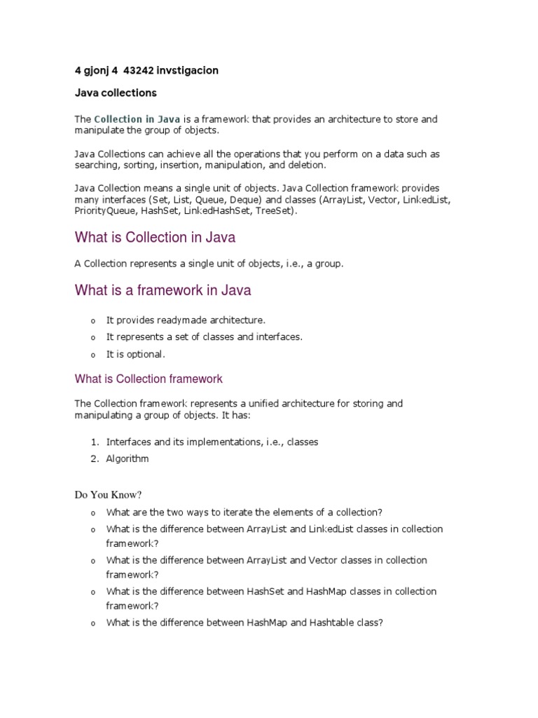 Java Collection Framework Overview | PDF | Method (Computer Programming ...