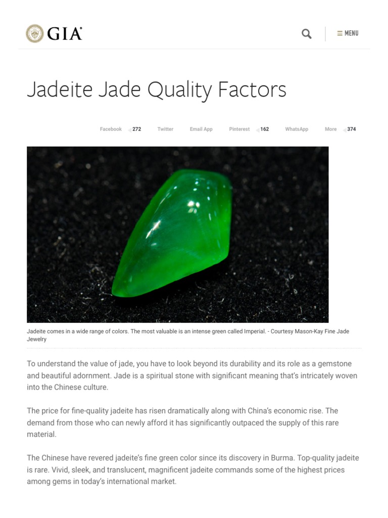 Jadeite Jade Quality Factors | PDF | Gemstone | Jewellery
