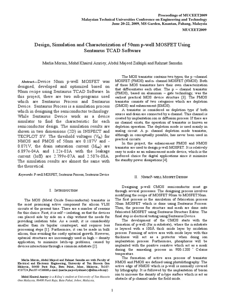 Design, Simulation and Characterization of 50nm P-Well MOSFET Using ...