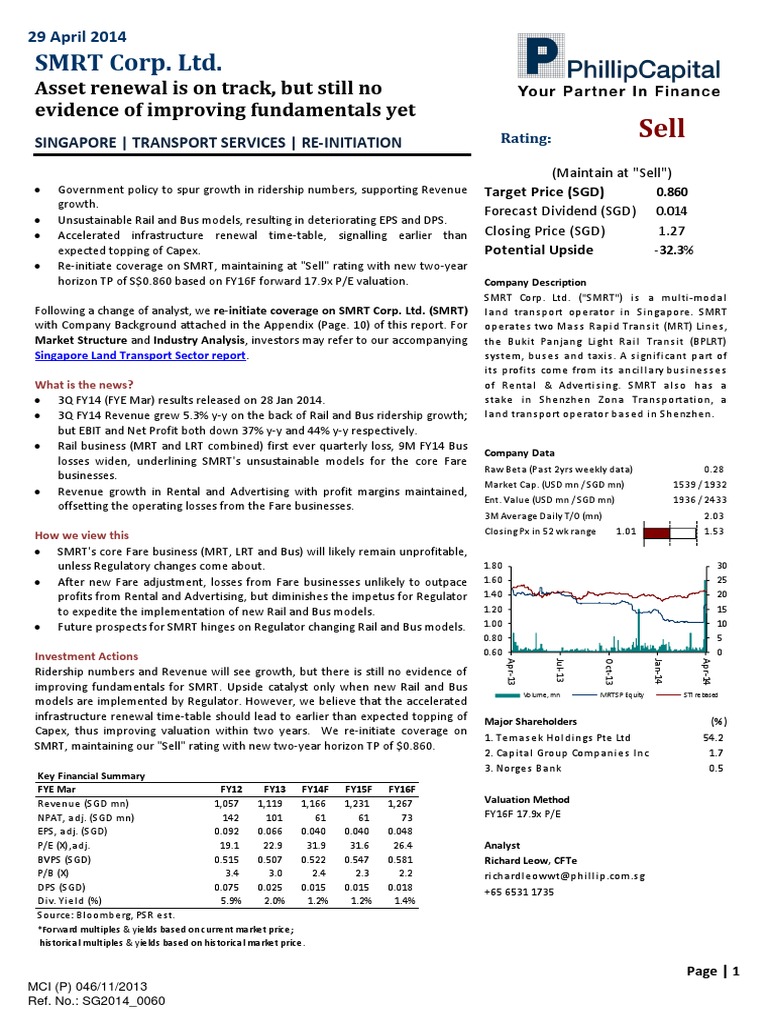 SMRT Corp. LTD.: Asset Renewal Is On Track, But Still No Evidence of ...