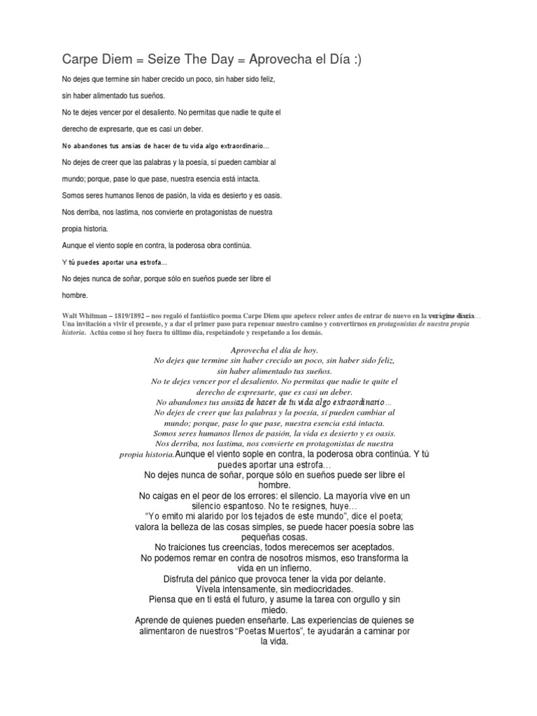 Carpe Diem: Aprovecha el Día de Whitman | PDF