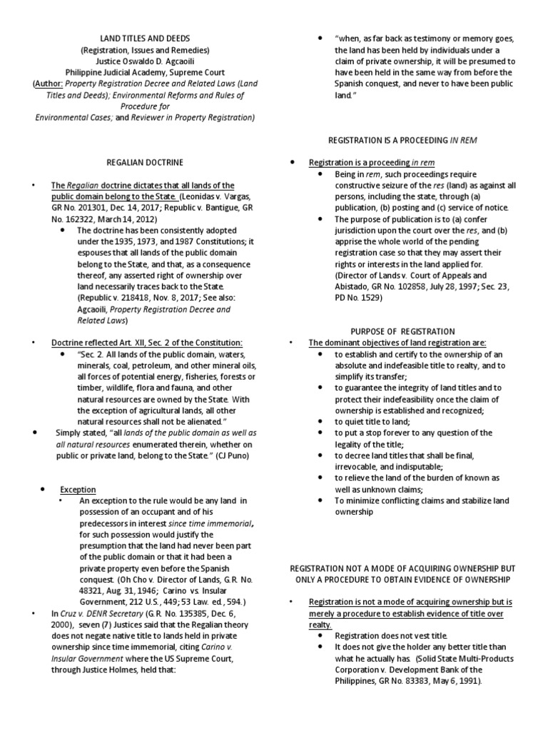 Titles and Deeds) Environmental Reforms and Rules of Procedure For ...