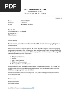 Contoh Surat Penawaran Barang Furniture Pdf
