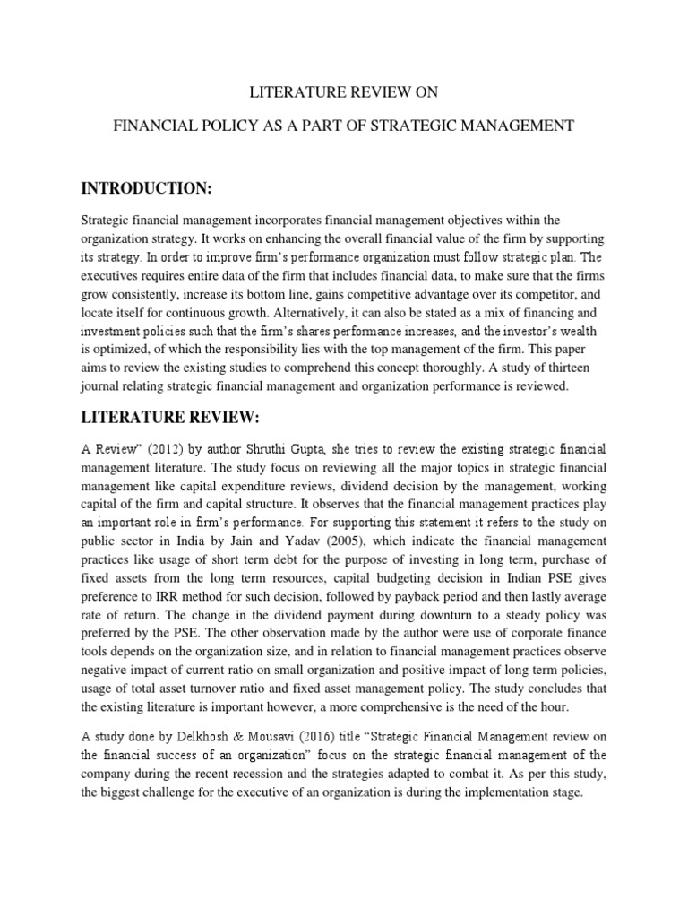 literature review on financial strategy