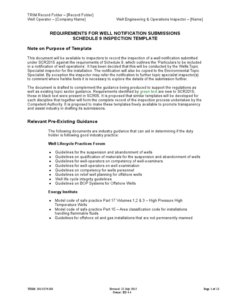 SCR2015 Well Notification Template | PDF | Casing (Borehole) | Nature