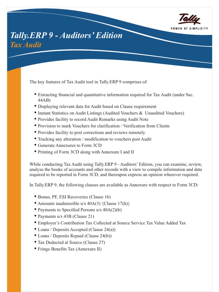 Tax Audit Features in Tally.ERP 9 | PDF | Audit | Payments