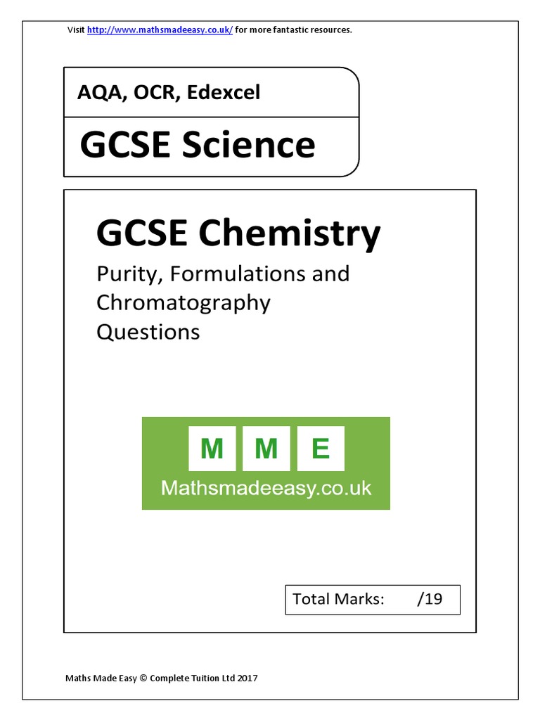 GCSE Chemistry. Purity and Chromatography AQA OCR Edexcel. Questions