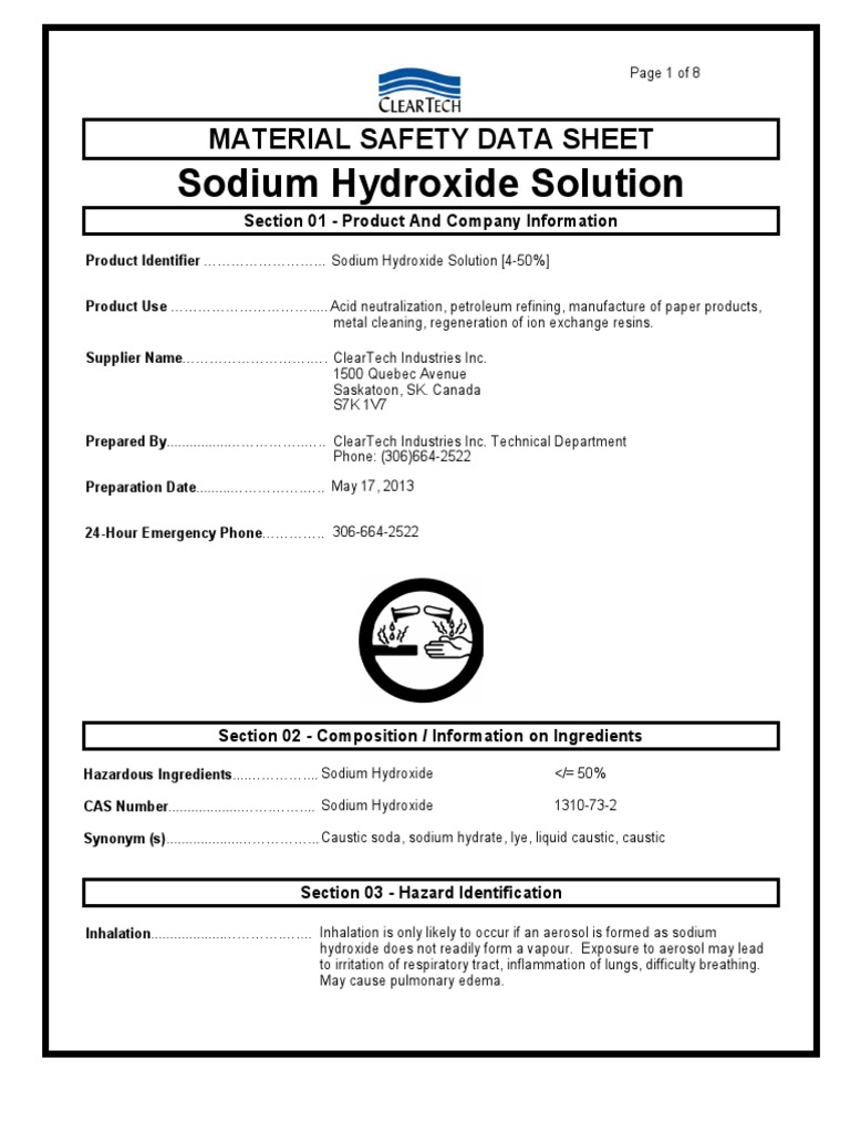 Sodium Hydroxide Solution PDF Chemistry Physical Sciences