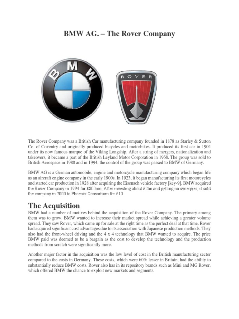 BMW AG. - The Rover Company | PDF | Bmw | Motor Vehicle