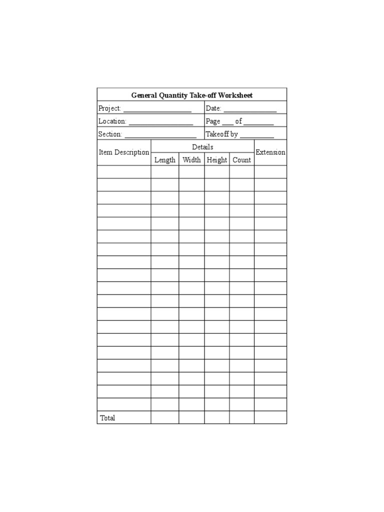 General Quantity Take-Off Worksheet | PDF | Plumbing | Building Engineering