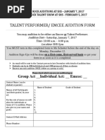 Talent Performer/ Emcee Audition Form: Group Act - Individual Act: - Emcee