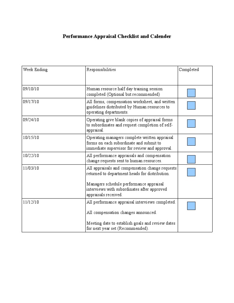 Performance Appraisal Checklist | PDF