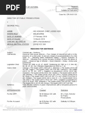 Chief Judge Kidd's Reasons for Sentence upon the conviction of Cardinal George Pell