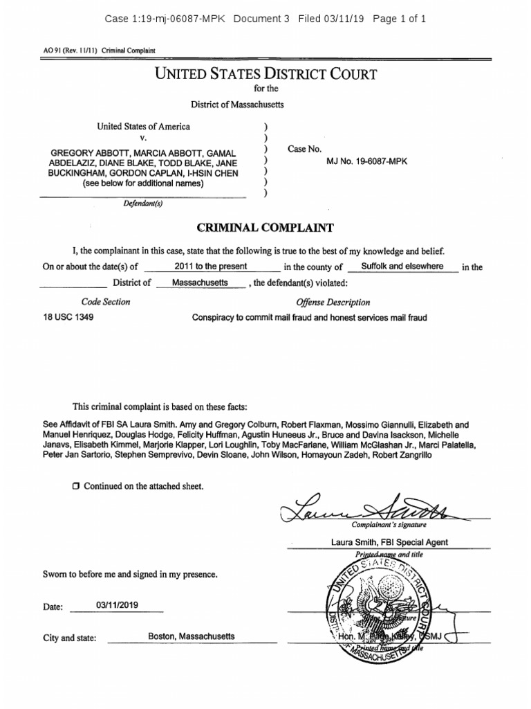 College Entrance Scheme Indictment | PDF | Arrest | Complaint