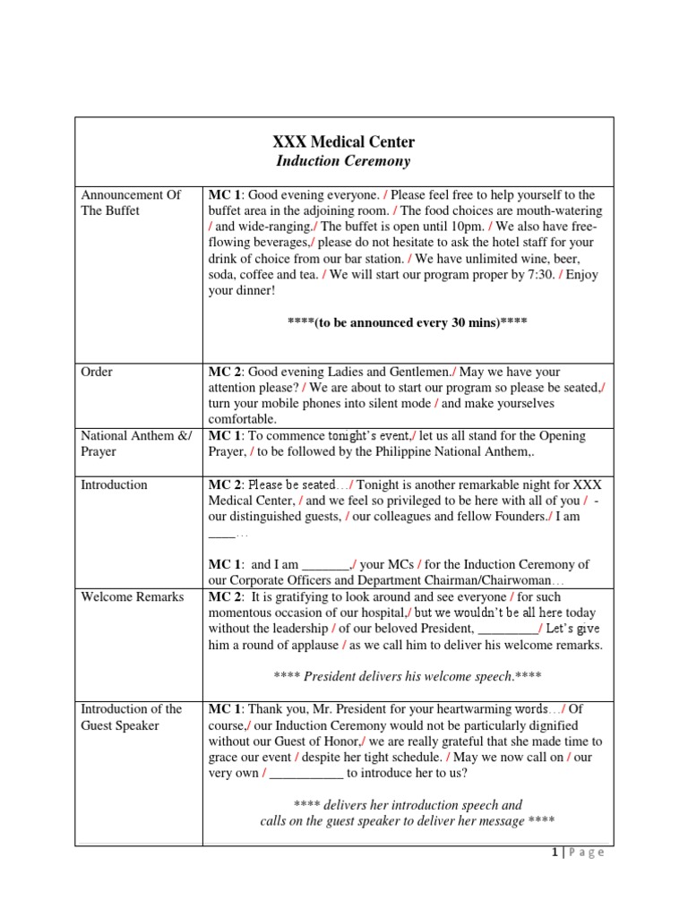 Master Of Ceremony Script For Induction Of Officers The Best Master Of Ceremony Text