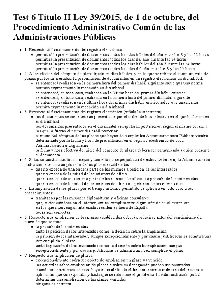 Test 6 Título II Ley 39 2015 PDF Gobierno Justicia