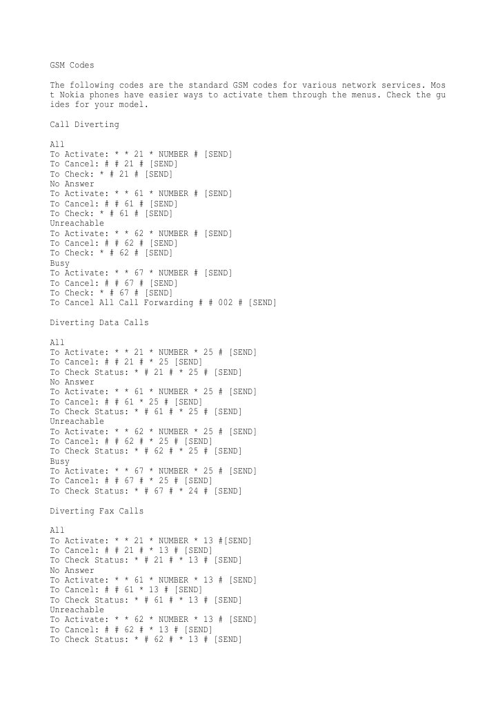 GSM Codes PDF Mobile