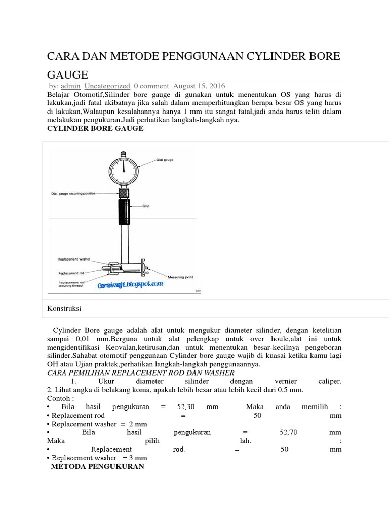 Cara Dan Metode Penggunaan Cylinder Bore Gauge PDF