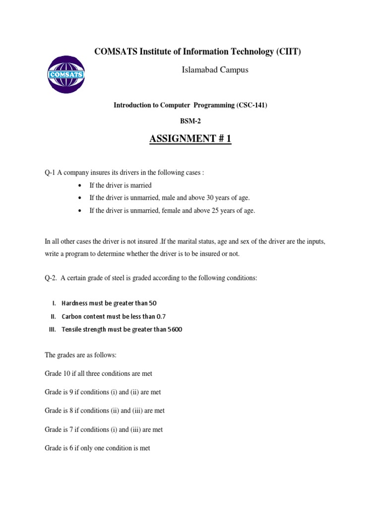 COMSATS Institute of Information Technology (CIIT) : Assignment # 1 ...
