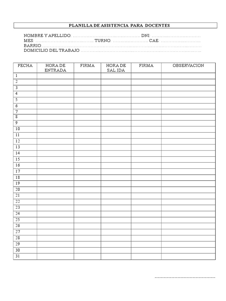 Planilla Asistencia Docentes 1 PDF