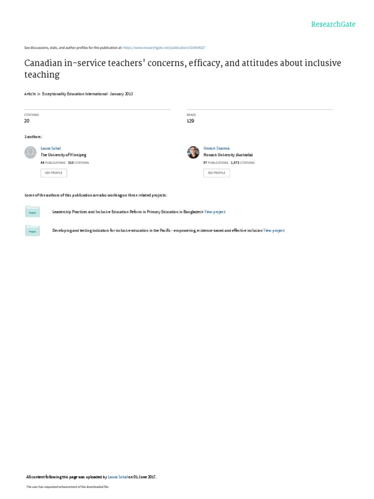 Canadian Teachers' Attitudes on Inclusion | PDF | Linear Regression ...