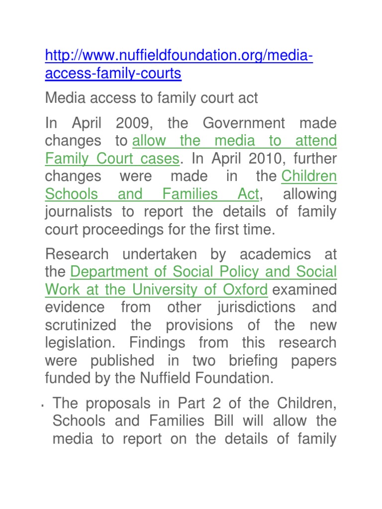 AccessFamilyCourts Allow The Media To Attend Family Court Cases