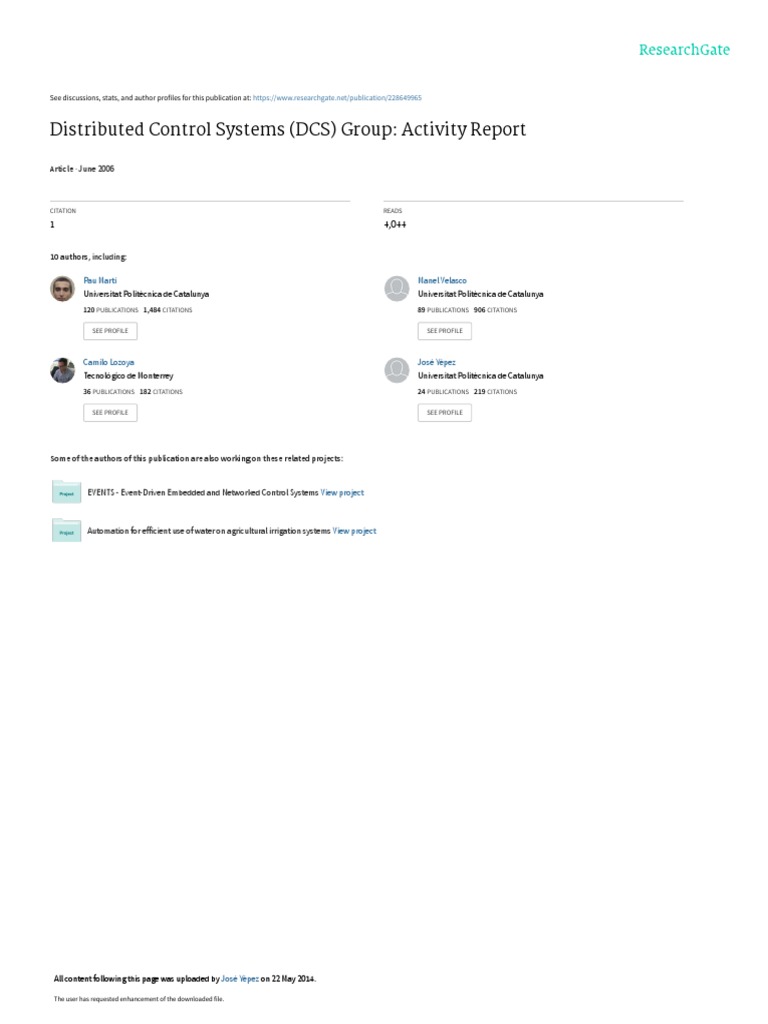 Distributed Control Systems DCS Group Activity Report | PDF | Control ...
