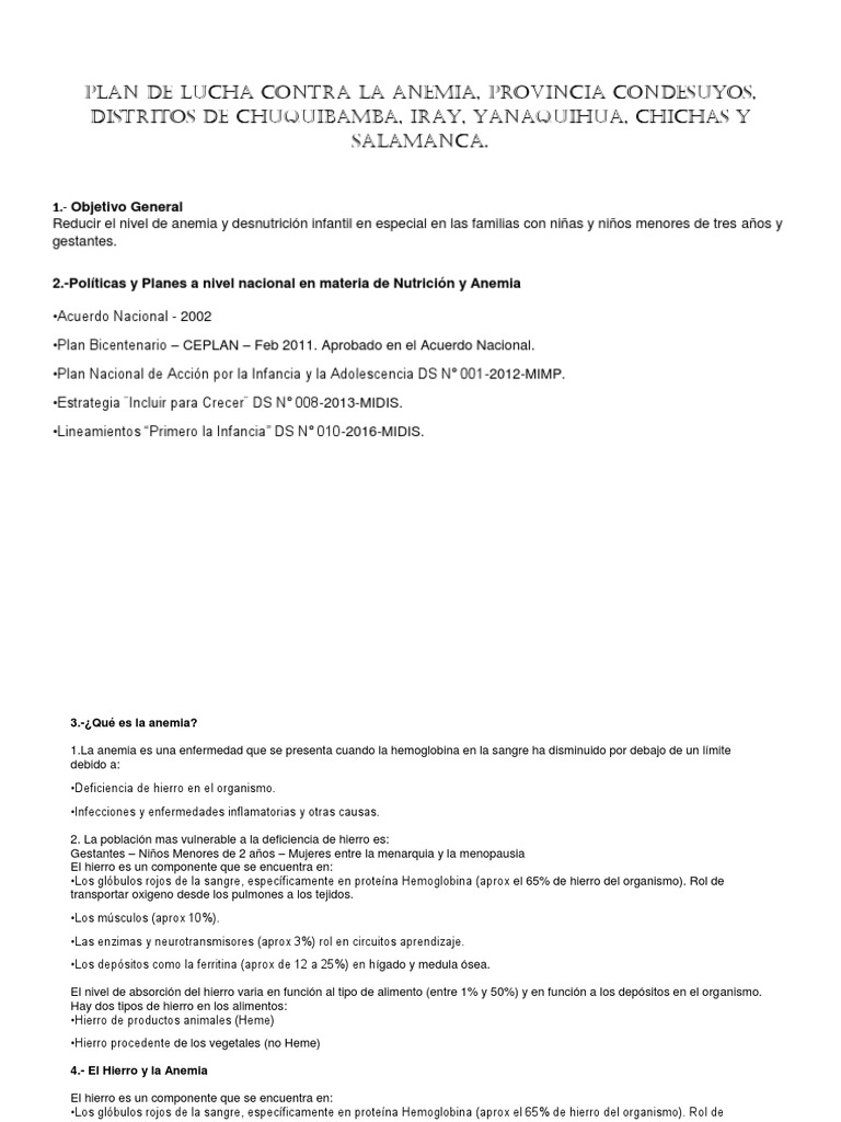 Plan de Lucha Contra la Anemia Infantil | PDF | Hierro | Sangre