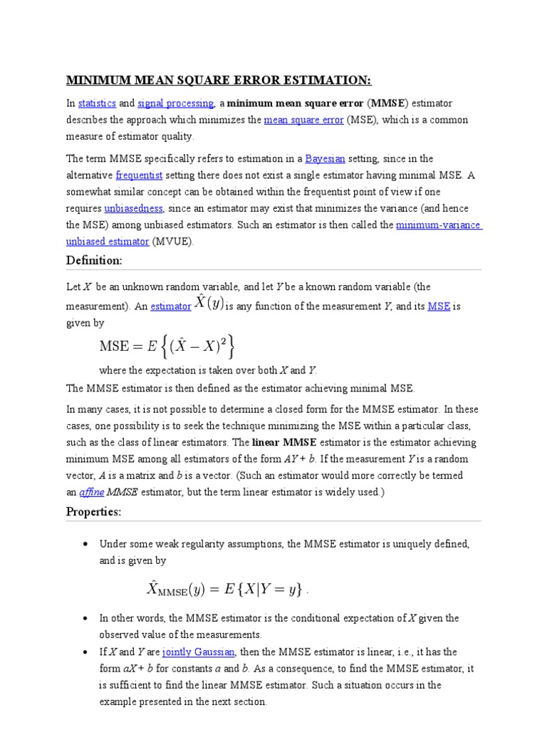 Minimum Mean Square Error Estimation Mean Squared Error Estimator
