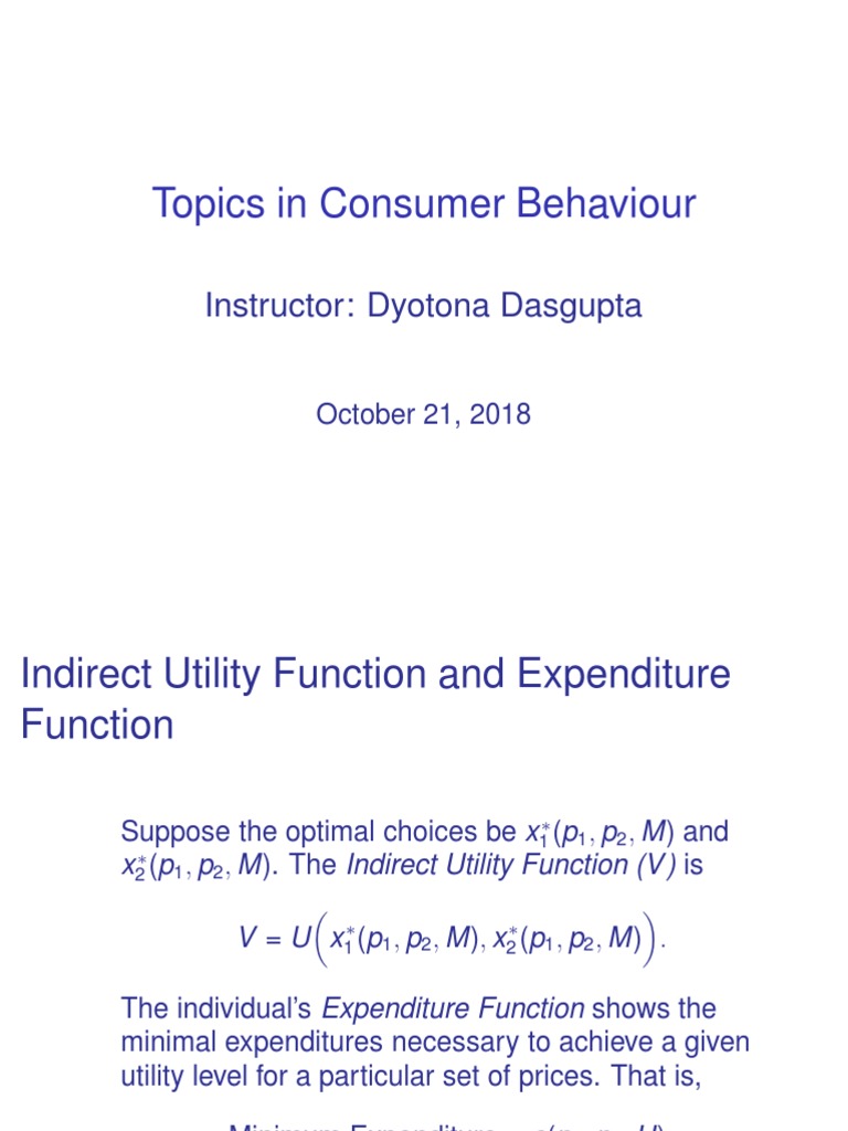 Indirect Utility and Consumer Behavior | PDF | Price Elasticity Of ...