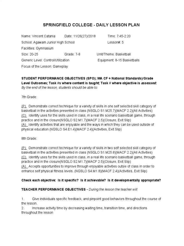 Basketball Lesson Plan for Grades 7-8 | PDF | Ball Games | Change