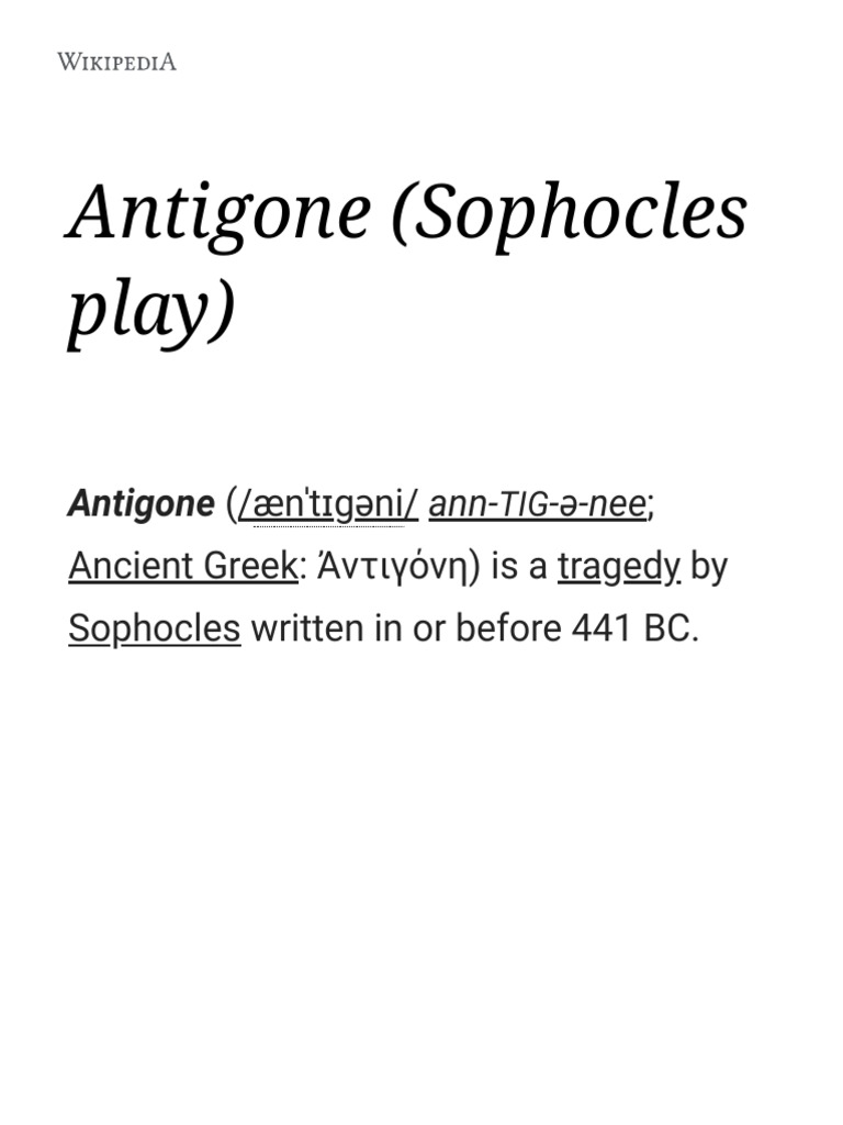 Sophocles' Antigone: A Tragic Overview | PDF