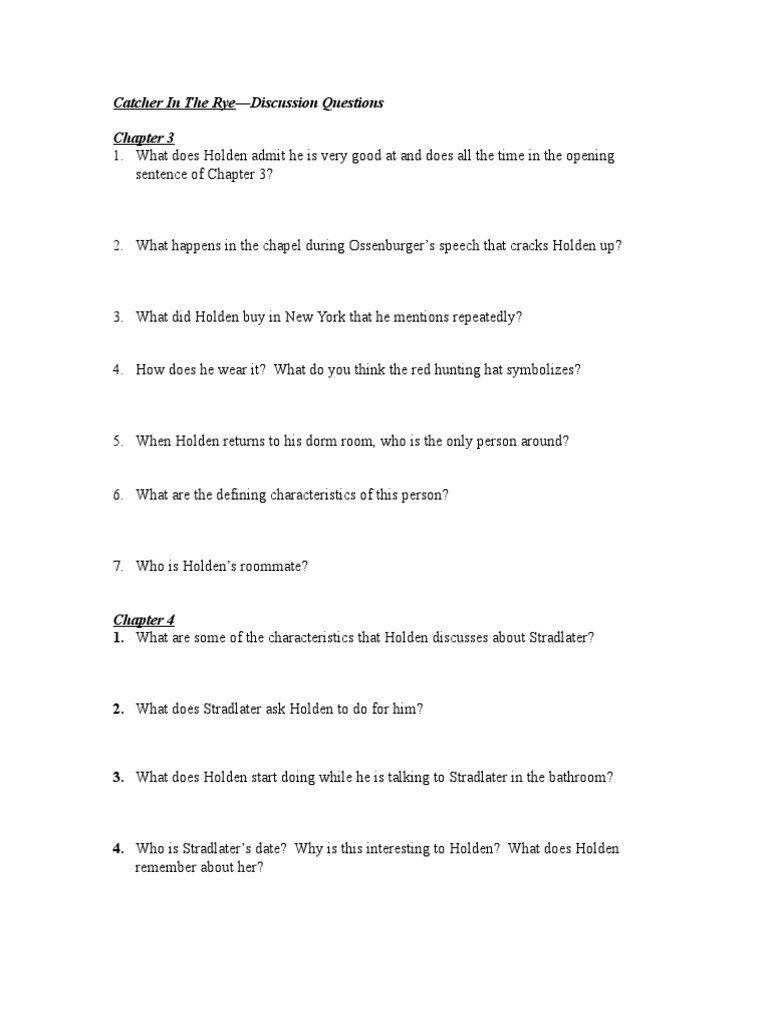 Catcher in The RyeDiscussion Questions PDF