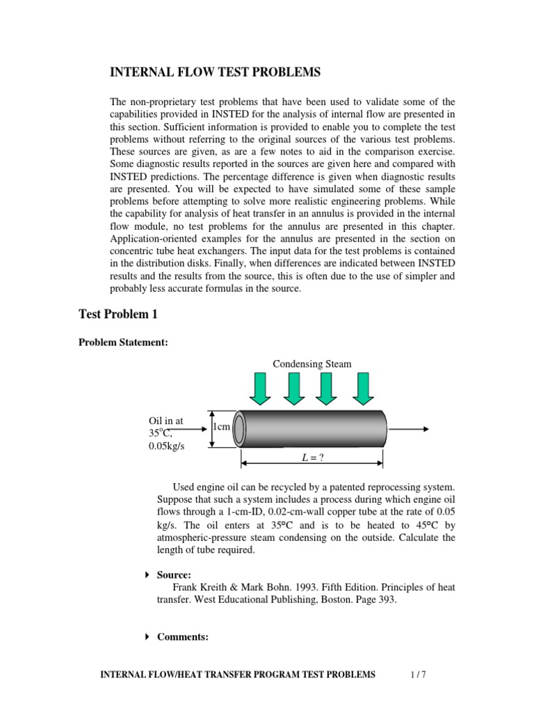 Internal Flow Heat Transfer Test Problems | PDF | Temperature | Laminar ...