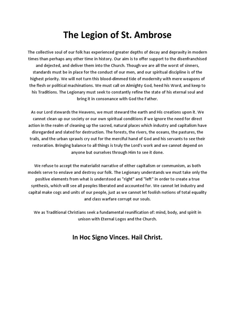 The Legion of St. Ambrose Mission Statement PDF Prayer Catholic Church