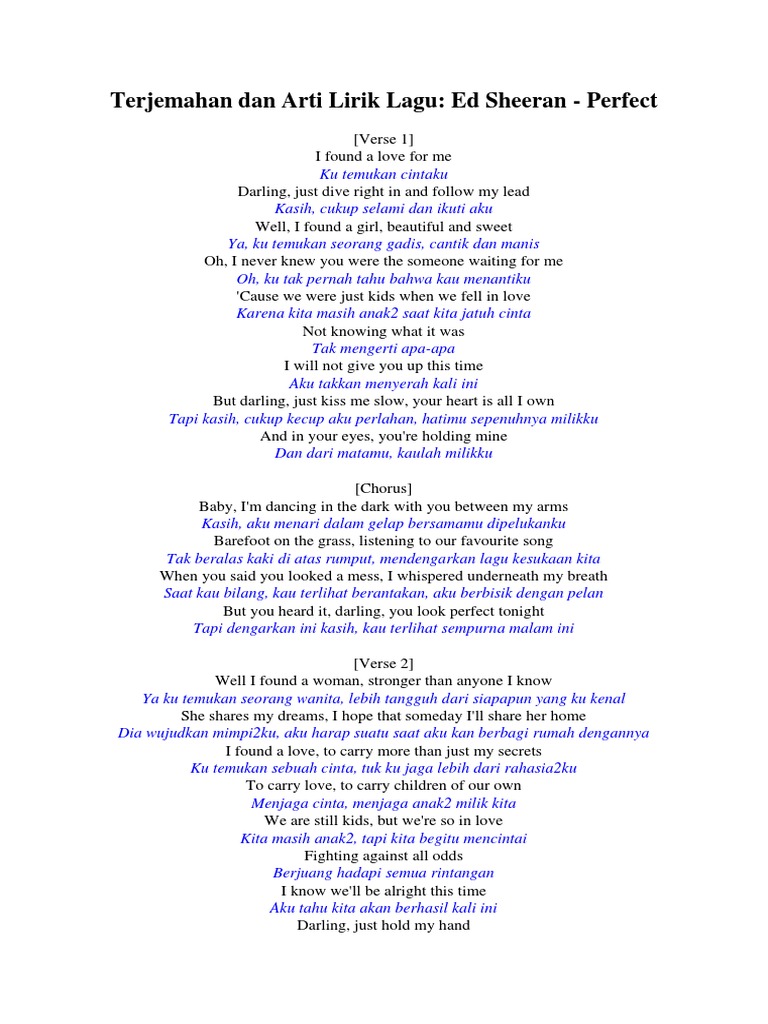 Lirik Lagu Ed Sheeran Perfect