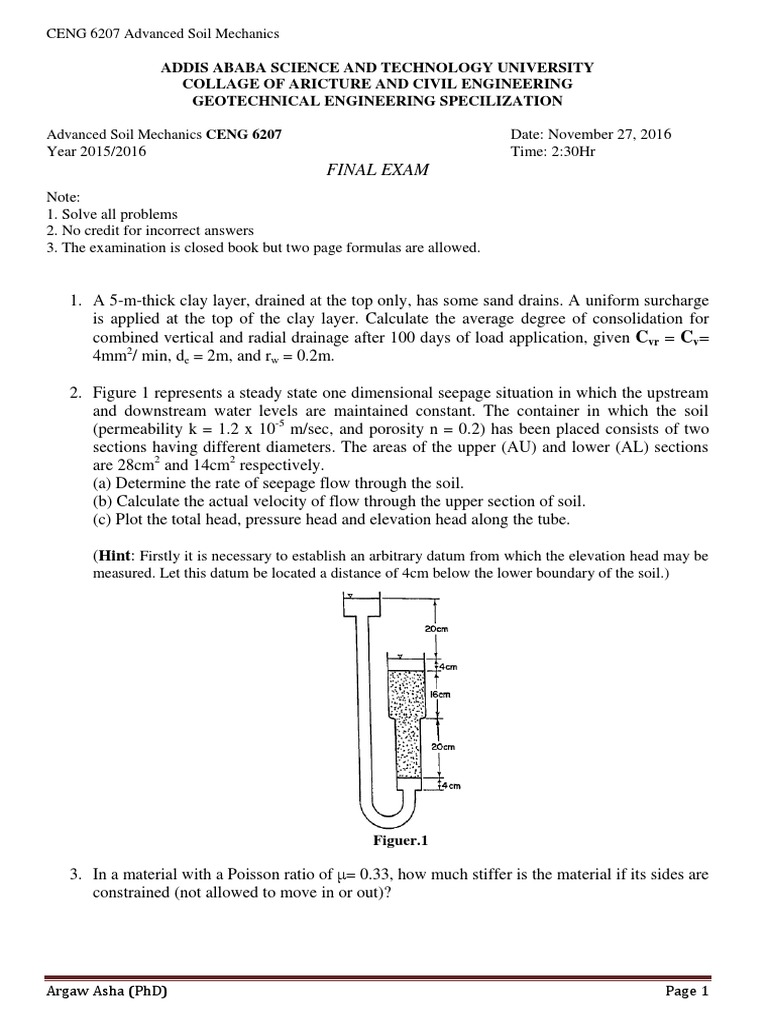 Final ExamAdvanced Soil Mechanics PDF Soil Mechanics Soil