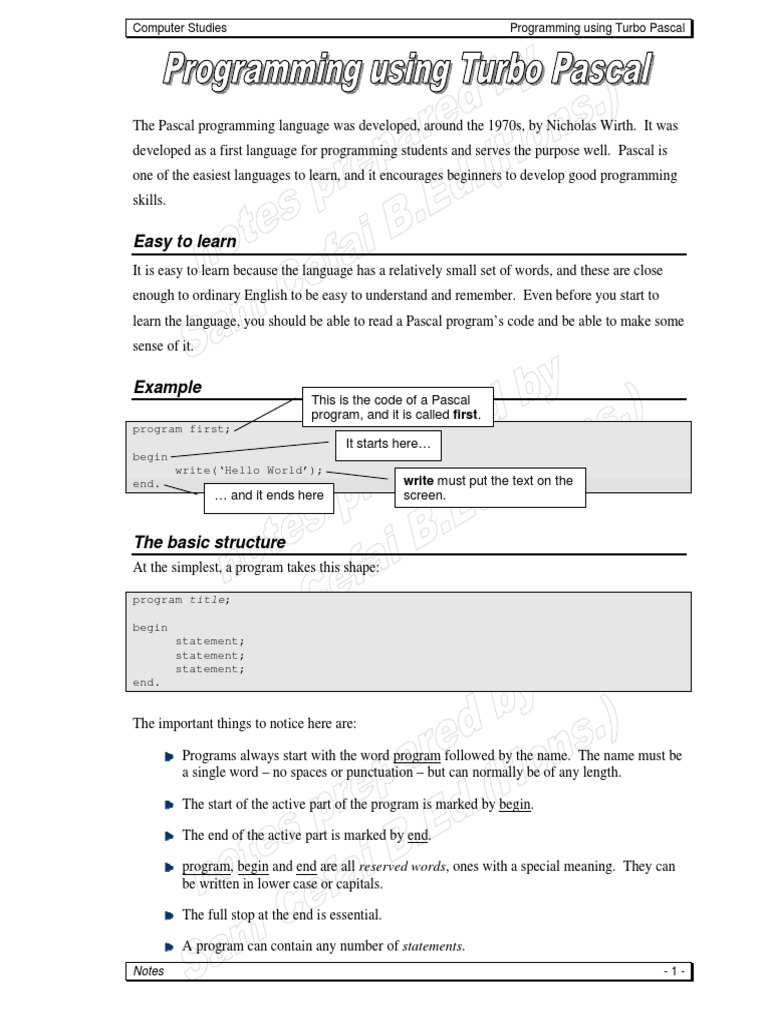 The Pascal Programming Language PDF | PDF | Data Type | Array Data ...