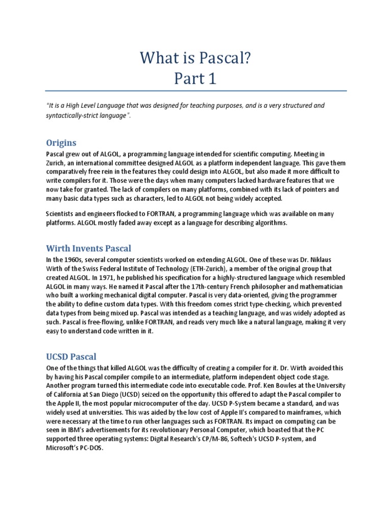 What Is Pascal Part1 PDF | PDF | Programming Language | C (Programming ...