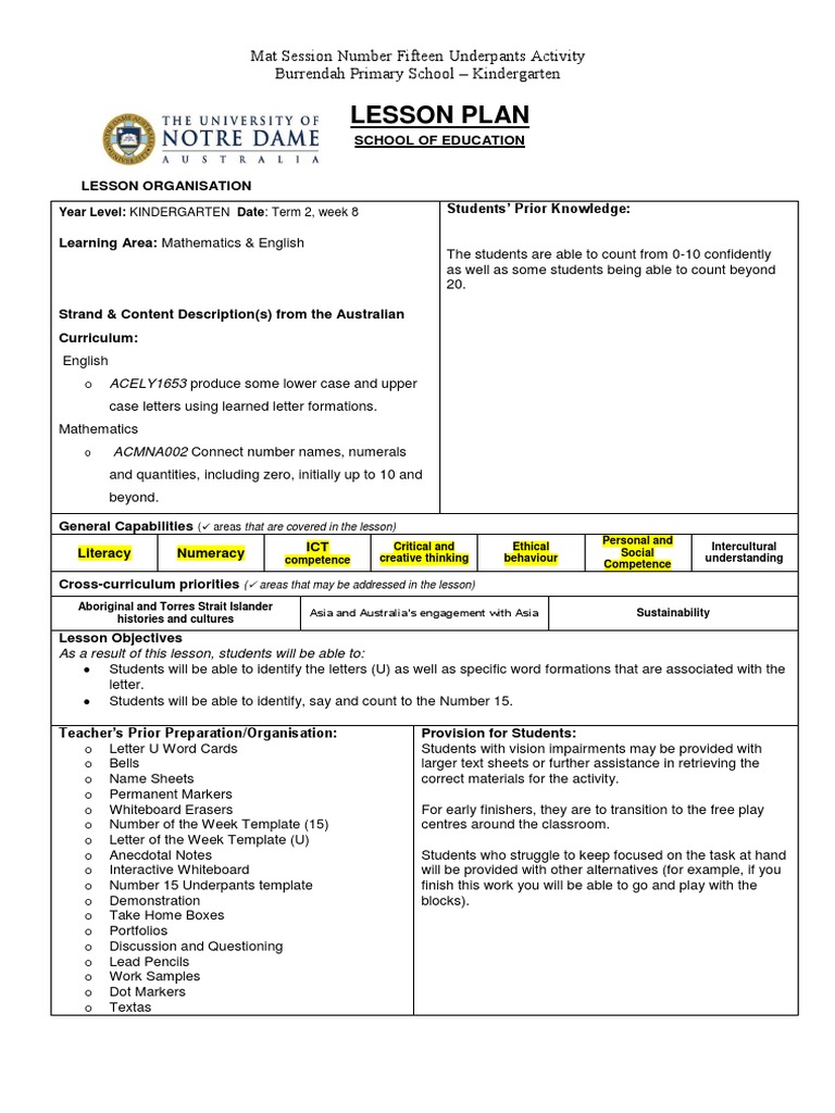 Kindergarten Lesson: Number 15 Activity | PDF | Classroom | Lesson Plan