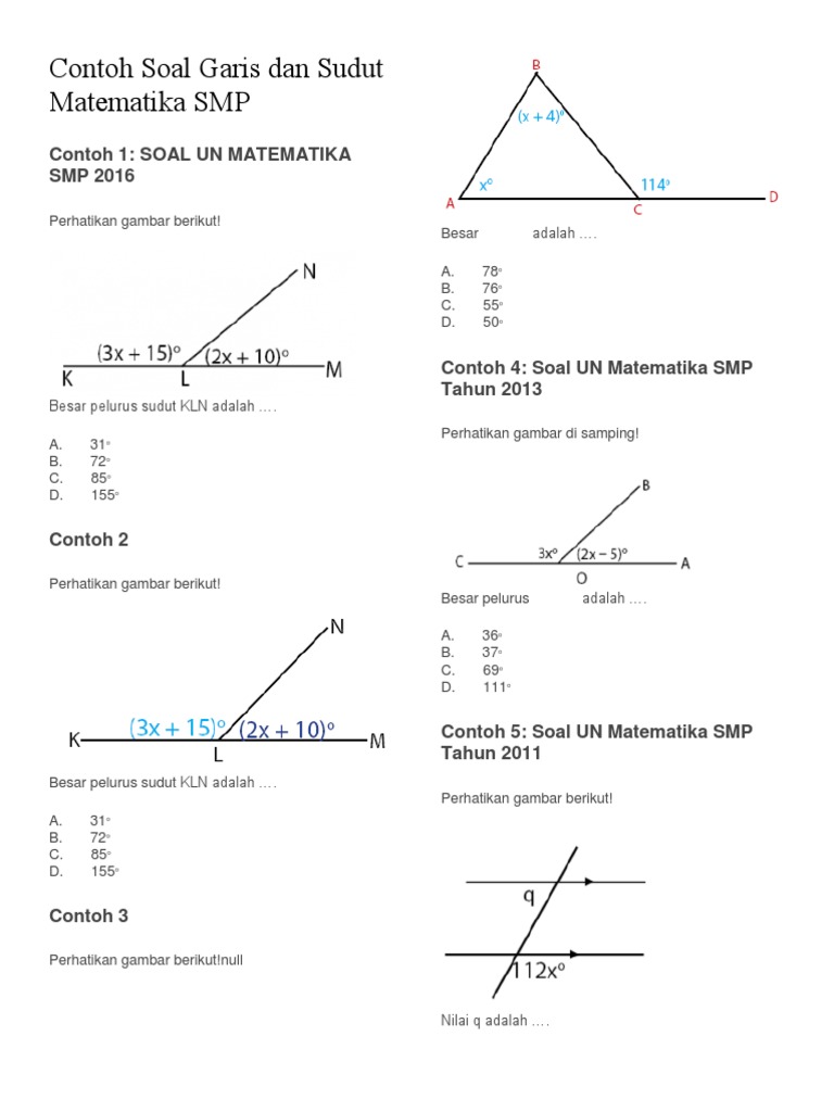 Contoh Soal Garis Dan Sudut Matematika Smp