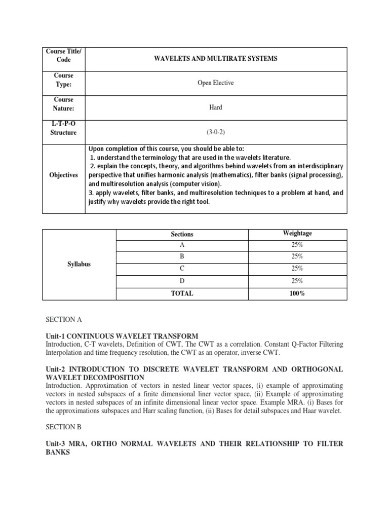 Wavelets and Multirate Systems Course | PDF | Wavelet | Algorithms