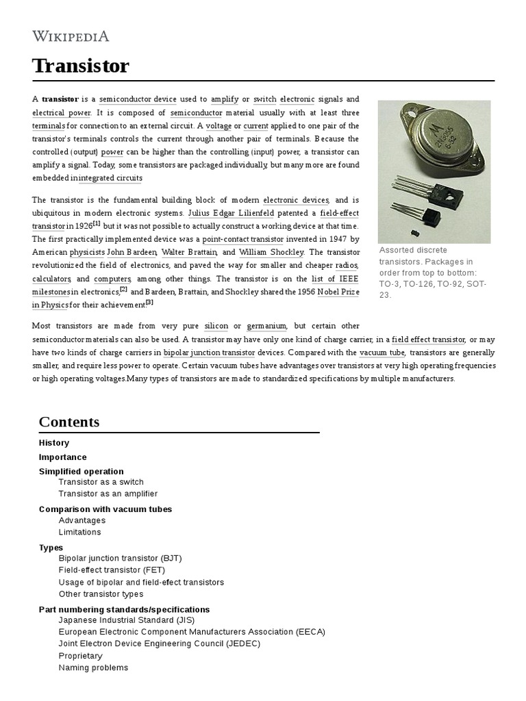 Transistor History Importance Simplified Operation PDF Field
