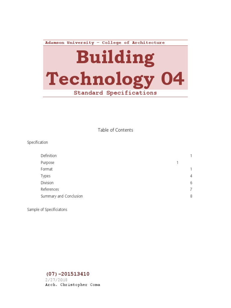 Building Technology 04 Standard Specification | PDF | Specification ...
