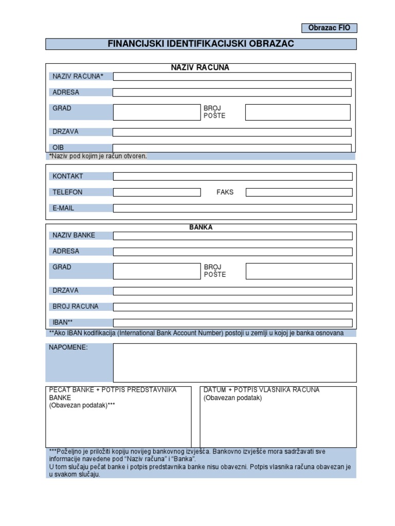 FIO - Financijski Identifikacijski Obrazac | PDF